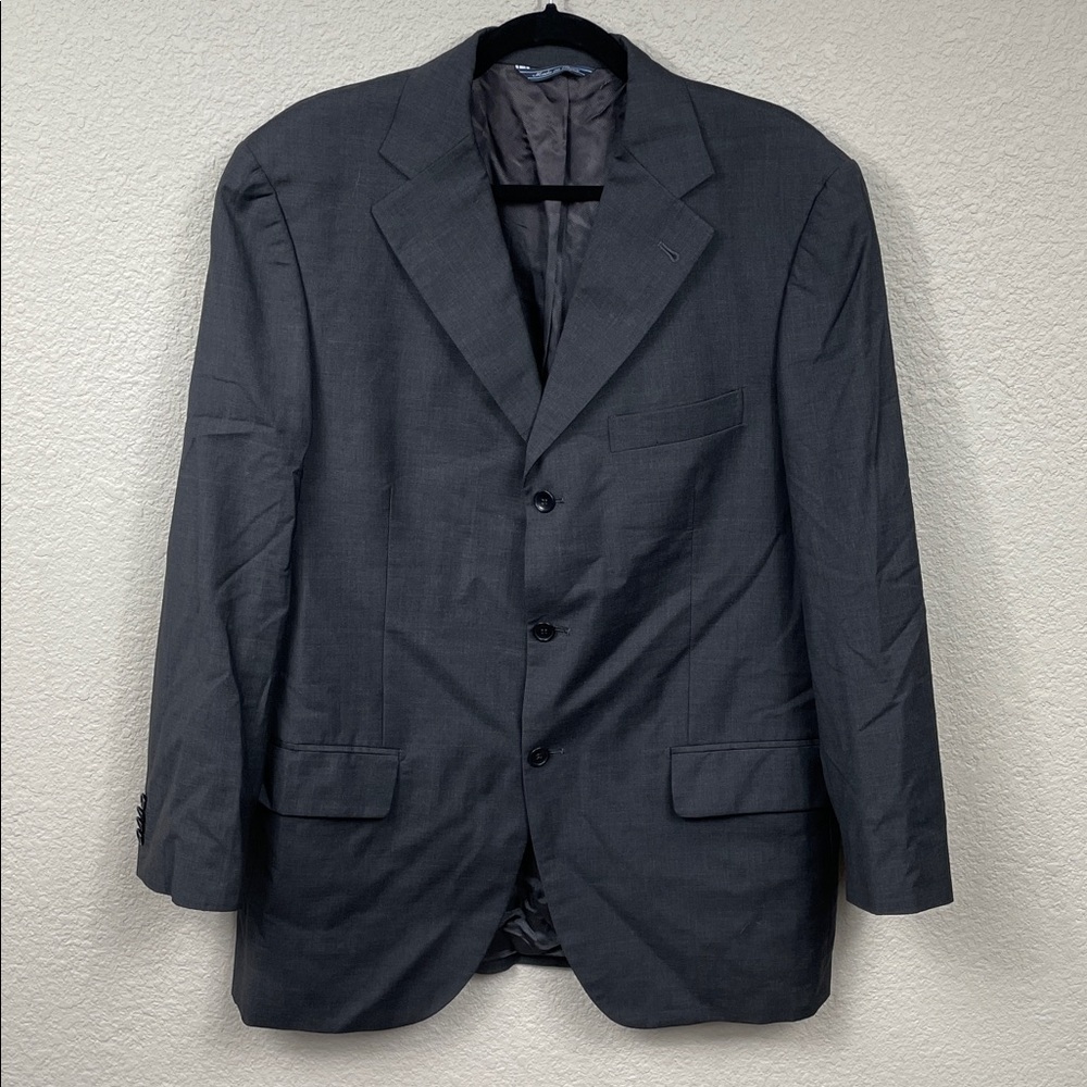 Vintage Longchamp Paris Comero Super 120s Wool Dark Gray Suit Jacket Blazer